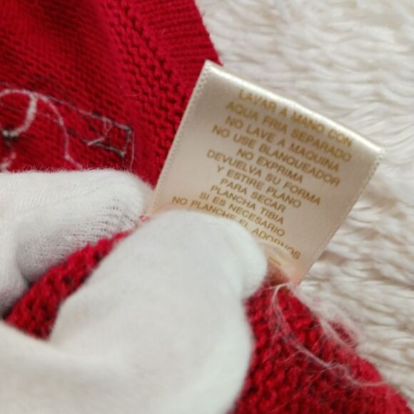 Bobbie Brooks Skiing Snowman & Snowflake Knit Zip-Up Vest Red Embellished Large. - Picture 6 of 11